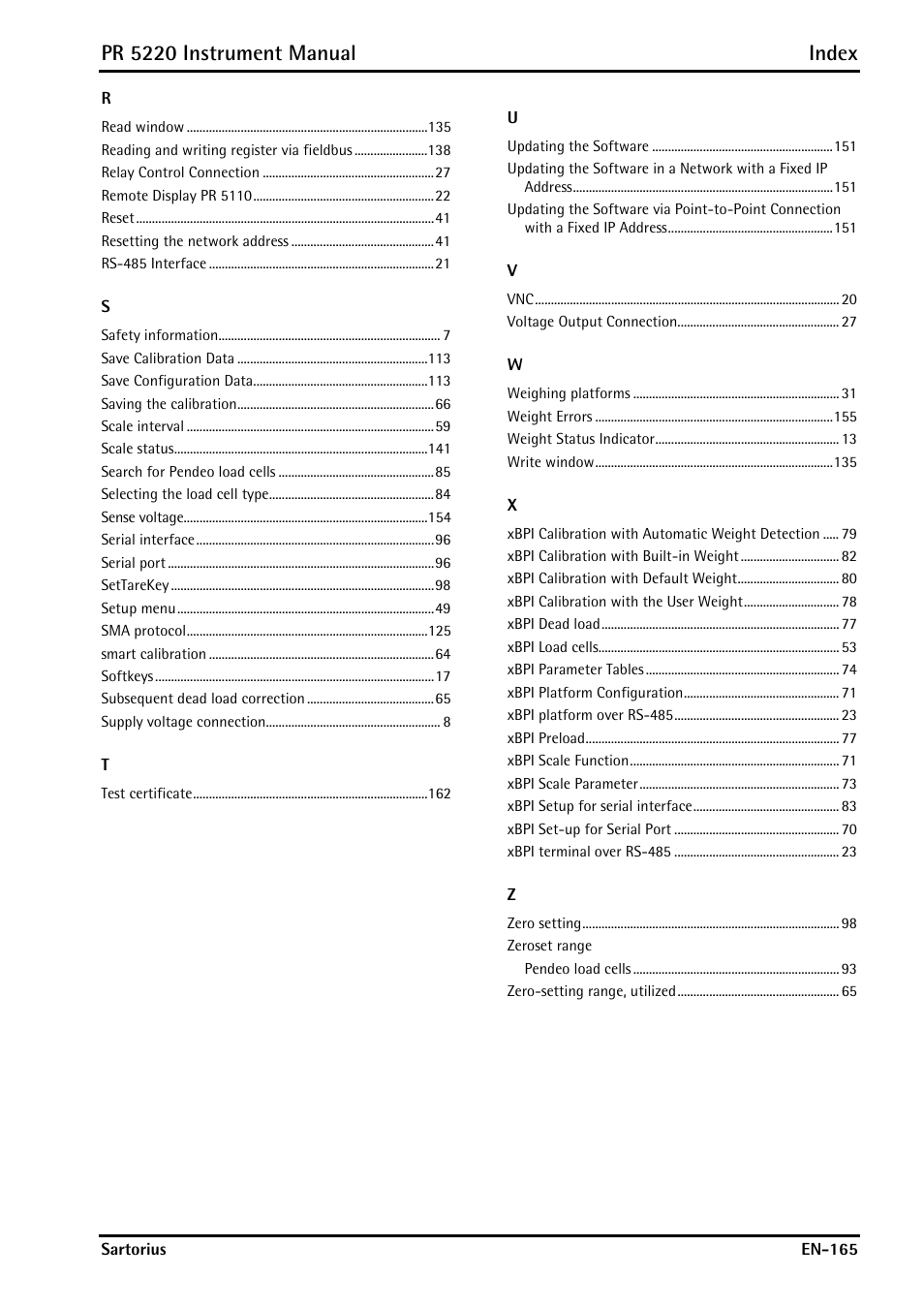 Pr 5220 instrument manual index | Rice Lake PR5220 Ethernet Transmitter User Manual | Page 165 / 172