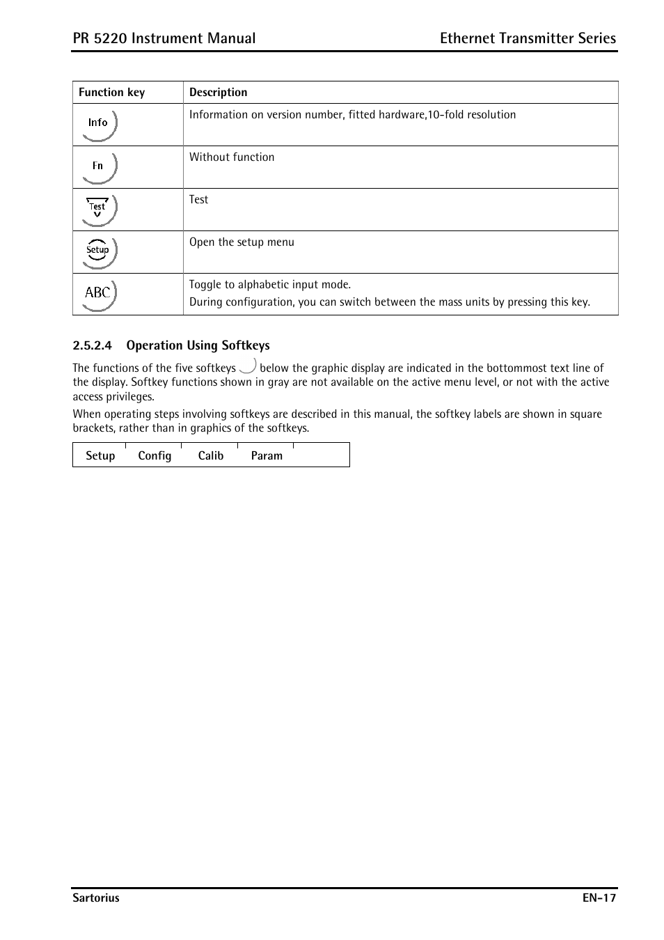 4 operation using softkeys | Rice Lake PR5220 Ethernet Transmitter User Manual | Page 17 / 172
