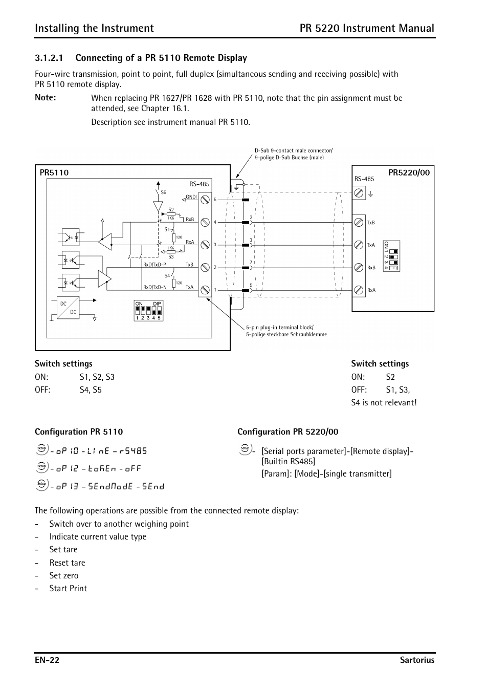 1 connecting of a pr 5110 remote display, Installing the instrument, Pr 5220 instrument manual | Rice Lake PR5220 Ethernet Transmitter User Manual | Page 22 / 172