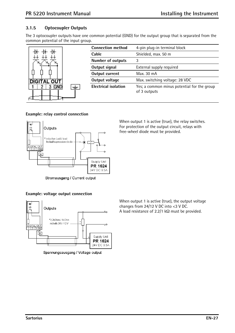 5 optocoupler outputs, Optocoupler outputs | Rice Lake PR5220 Ethernet Transmitter User Manual | Page 27 / 172