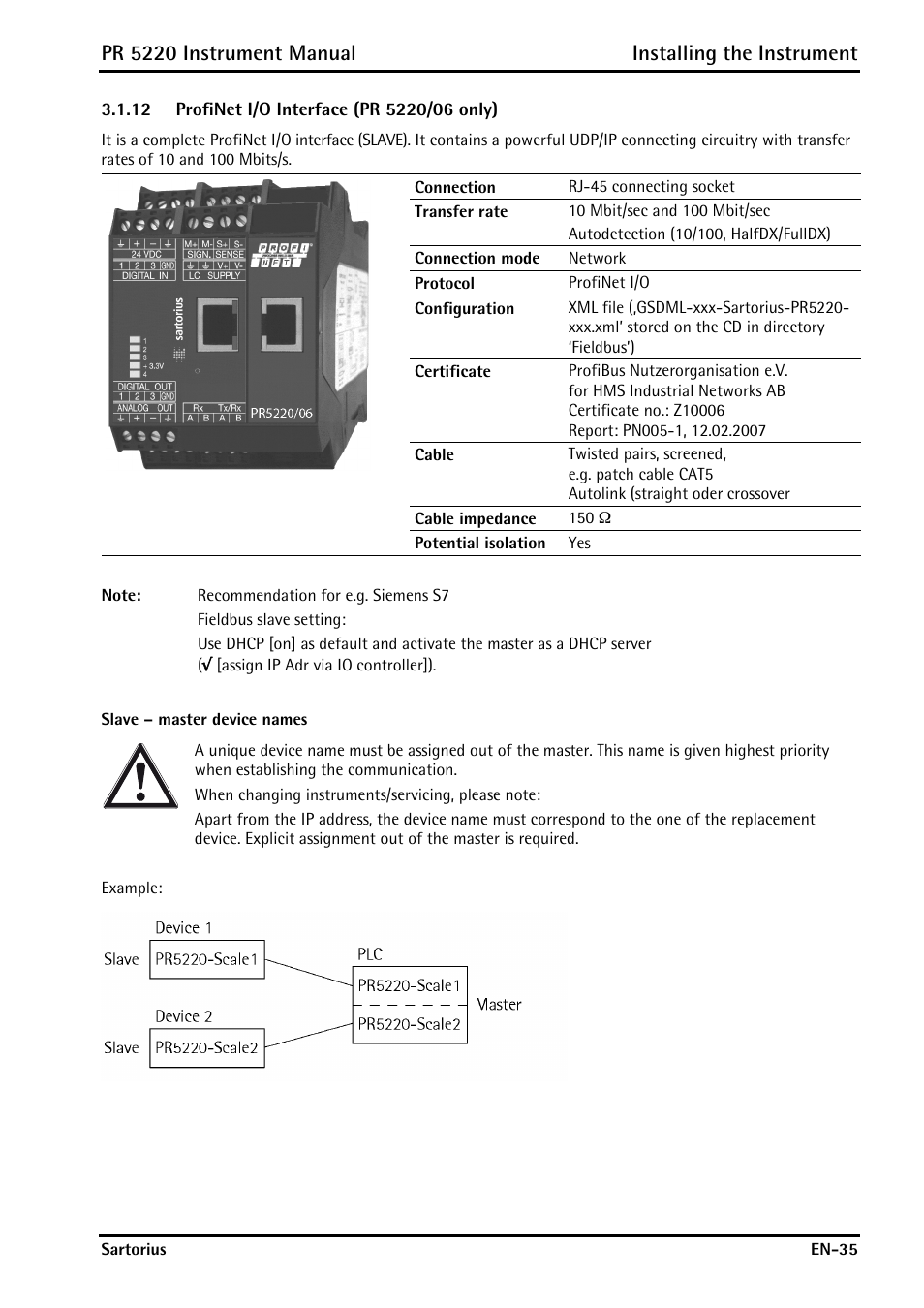 12 profinet i/o interface (pr 5220/06 only), Profinet i/o interface (pr 5220/06 only) | Rice Lake PR5220 Ethernet Transmitter User Manual | Page 35 / 172