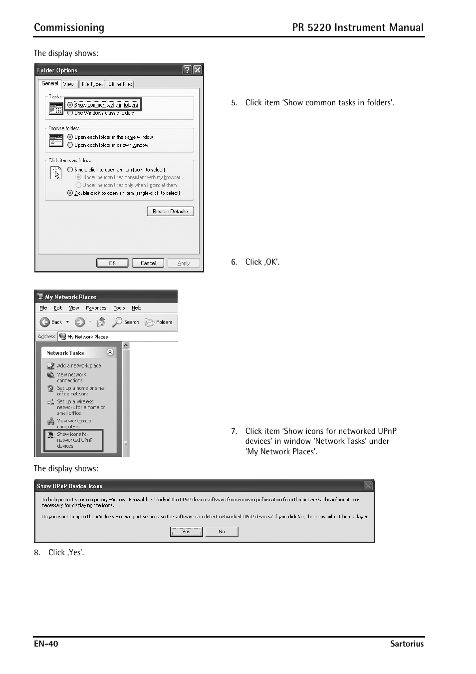 Commissioning, Pr 5220 instrument manual | Rice Lake PR5220 Ethernet Transmitter User Manual | Page 40 / 172