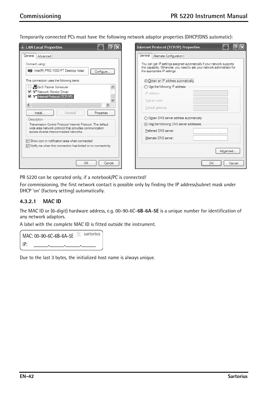 1 mac id, Commissioning, Pr 5220 instrument manual | Rice Lake PR5220 Ethernet Transmitter User Manual | Page 42 / 172