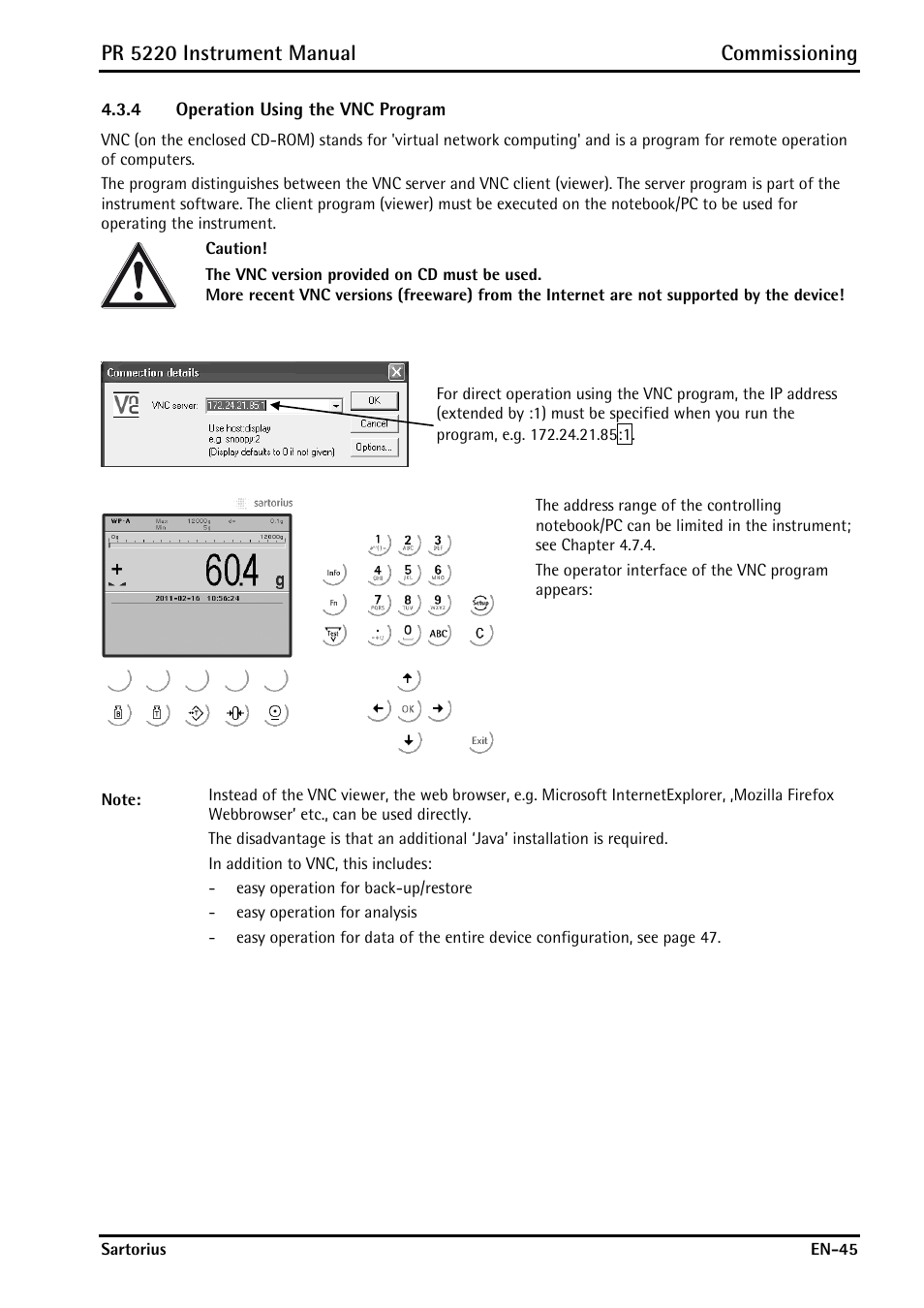 4 operation using the vnc program, Operation using the vnc program, Pr 5220 instrument manual commissioning | Rice Lake PR5220 Ethernet Transmitter User Manual | Page 45 / 172