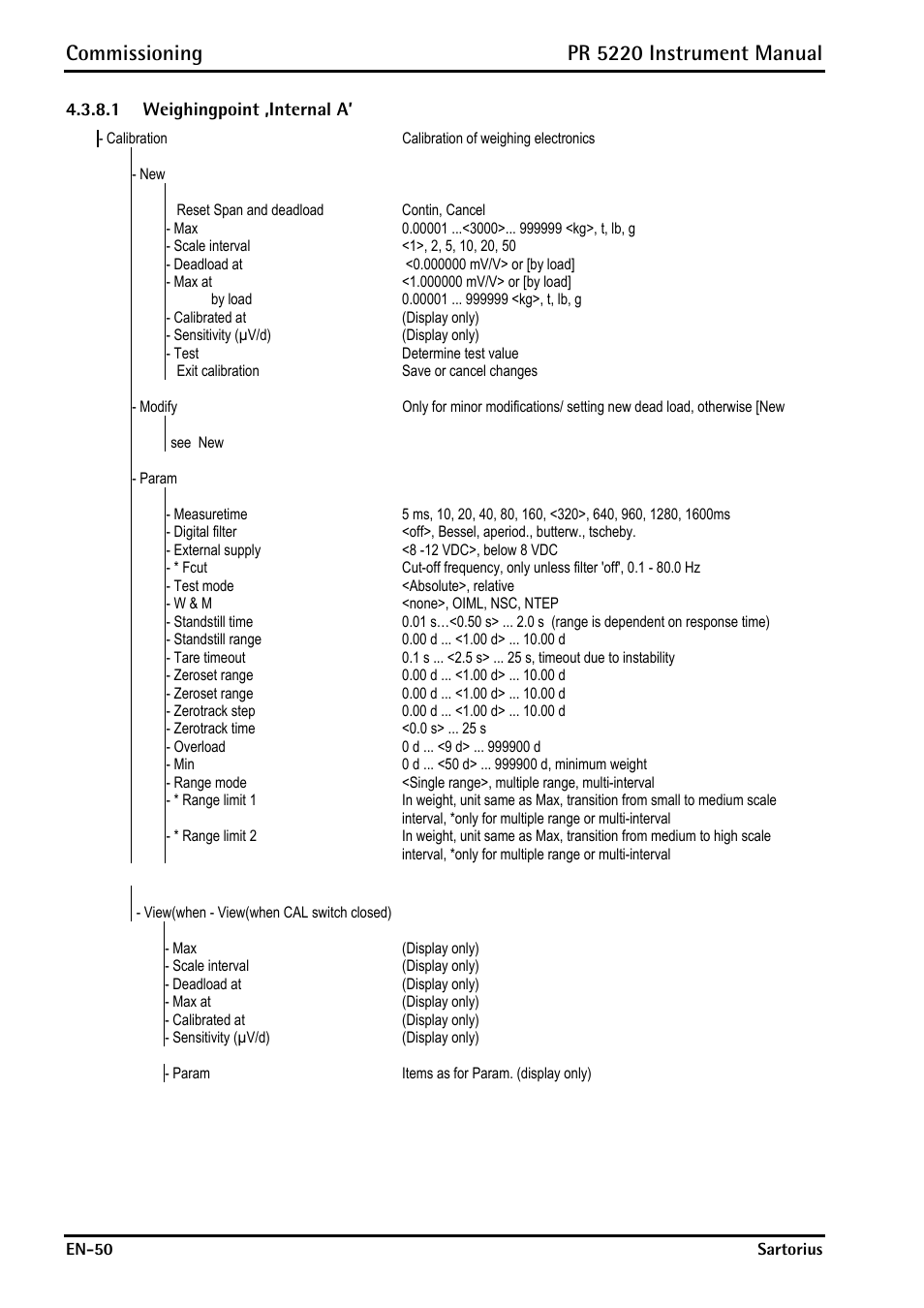 1 weighingpoint ‚internal a, Commissioning, Pr 5220 instrument manual | Rice Lake PR5220 Ethernet Transmitter User Manual | Page 50 / 172