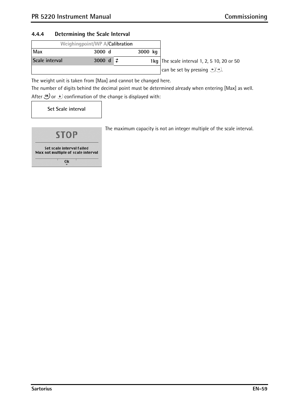 4 determining the scale interval, Determining the scale interval, Pr 5220 instrument manual commissioning | Rice Lake PR5220 Ethernet Transmitter User Manual | Page 59 / 172