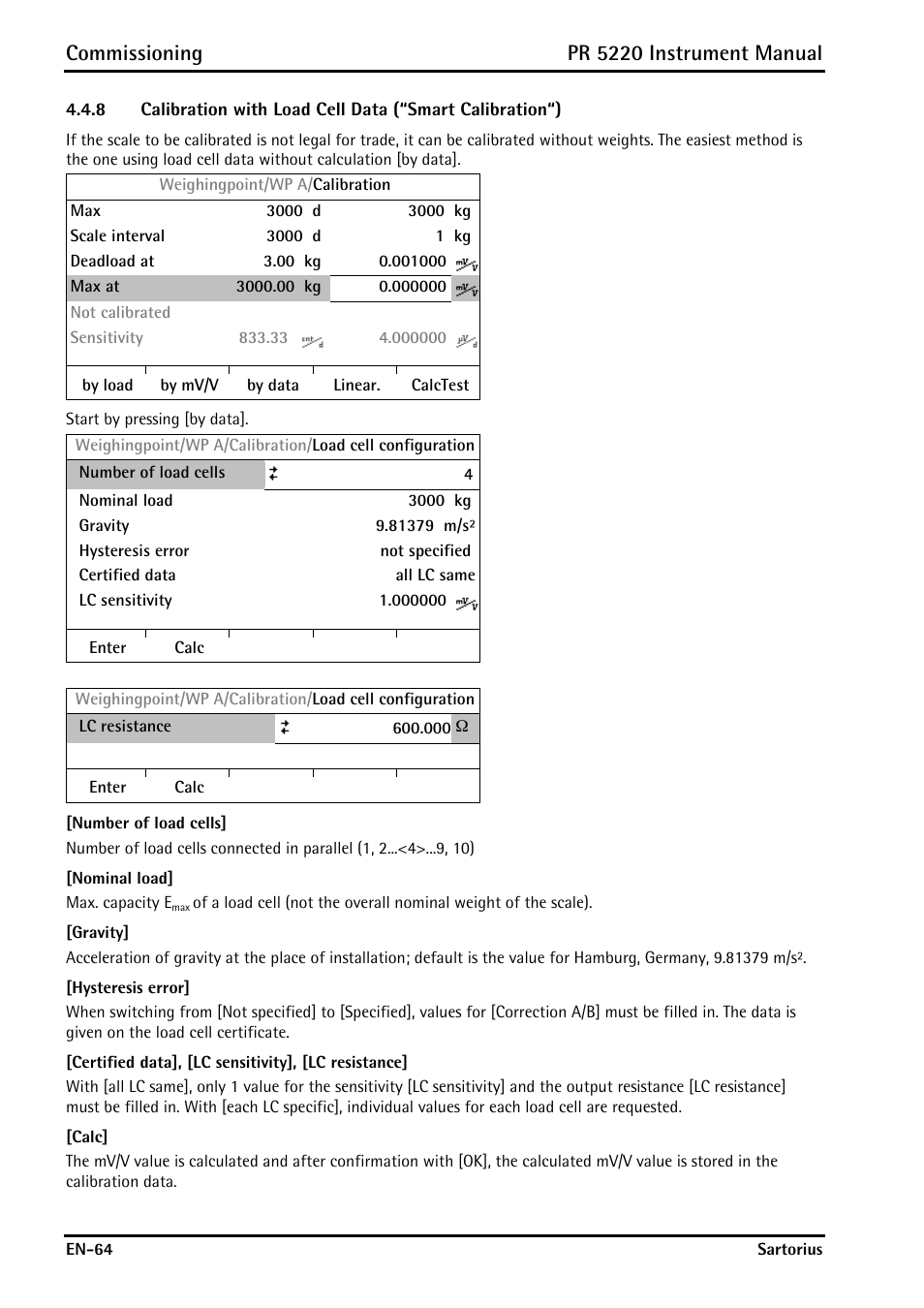 Commissioning, Pr 5220 instrument manual | Rice Lake PR5220 Ethernet Transmitter User Manual | Page 64 / 172