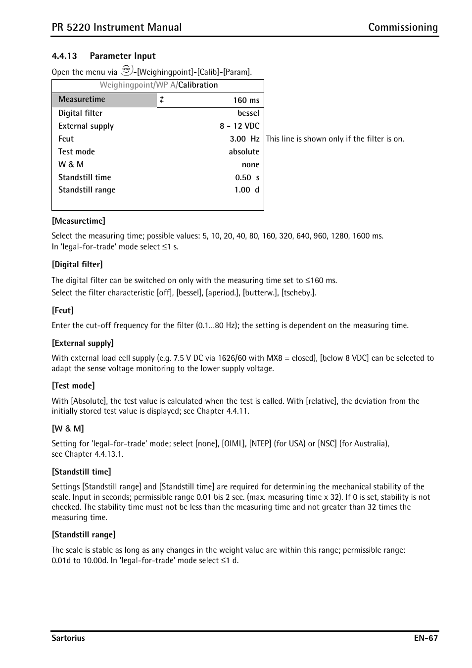 13 parameter input, Parameter input, Pr 5220 instrument manual commissioning | Rice Lake PR5220 Ethernet Transmitter User Manual | Page 67 / 172