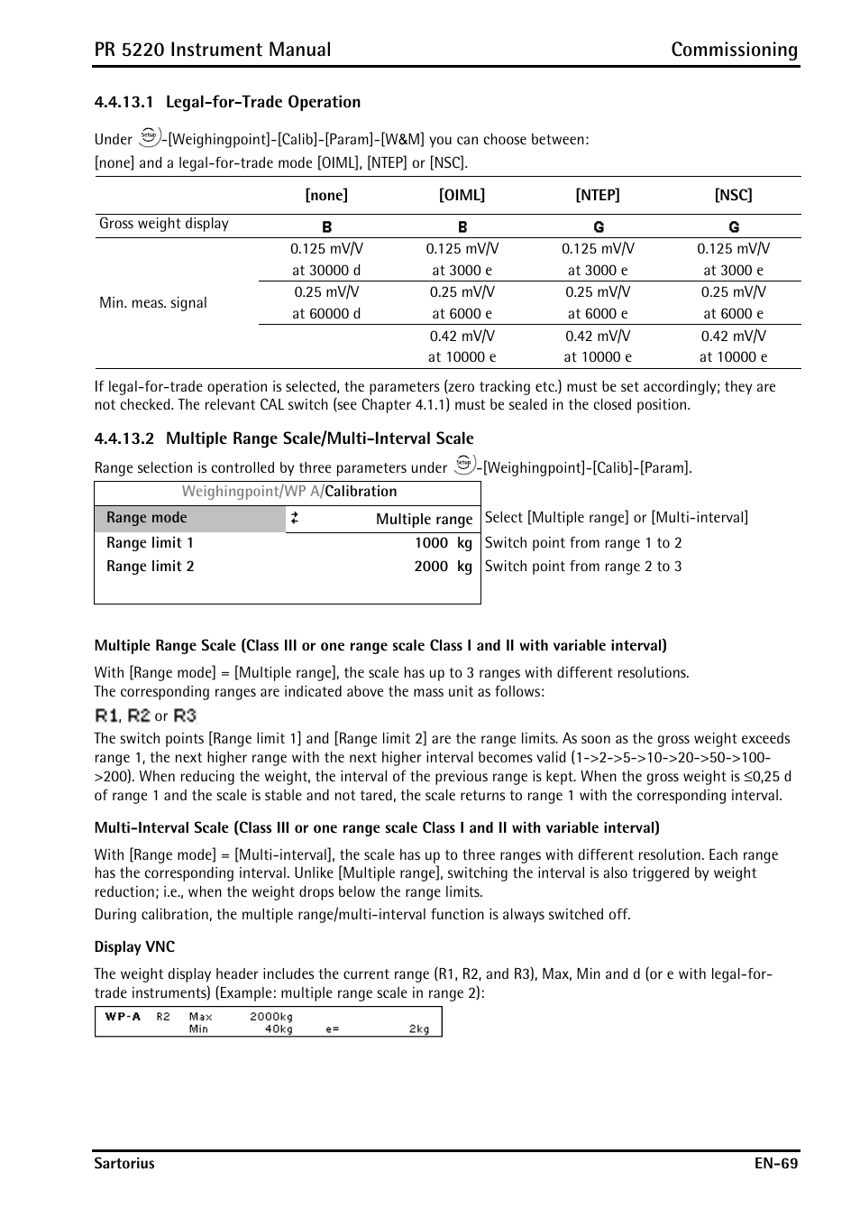 2 multiple range scale/multi-interval scale, Pr 5220 instrument manual commissioning | Rice Lake PR5220 Ethernet Transmitter User Manual | Page 69 / 172