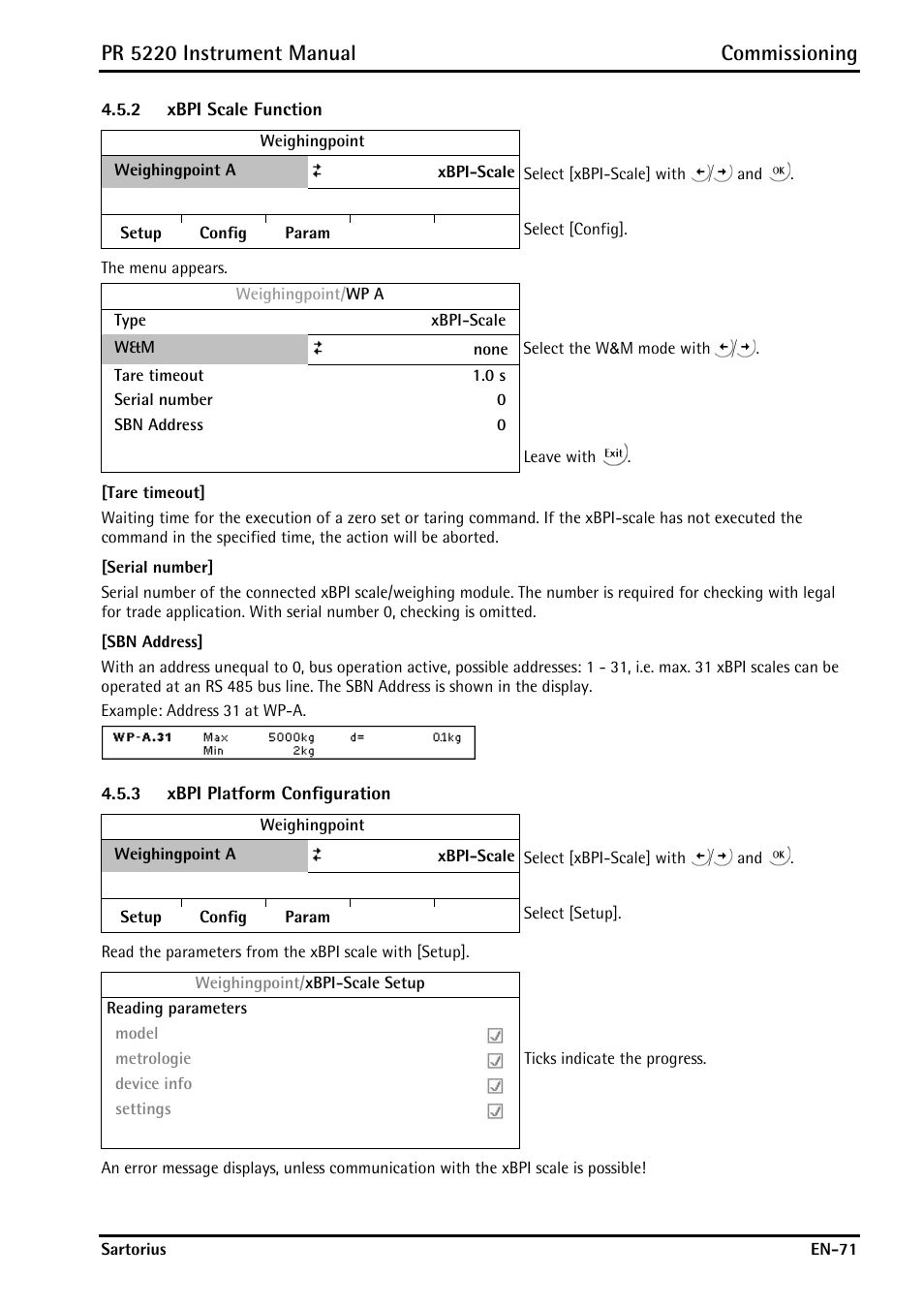 2 xbpi scale function, 3 xbpi platform configuration, Xbpi scale function | Xbpi platform configuration, Pr 5220 instrument manual commissioning | Rice Lake PR5220 Ethernet Transmitter User Manual | Page 71 / 172