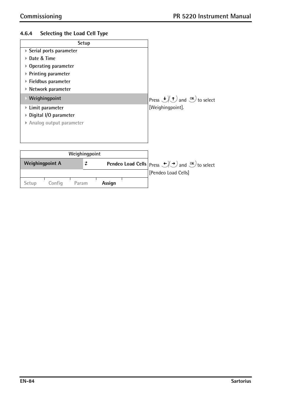 4 selecting the load cell type, Selecting the load cell type, Commissioning | Pr 5220 instrument manual | Rice Lake PR5220 Ethernet Transmitter User Manual | Page 84 / 172