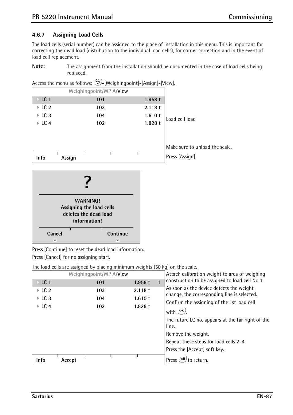 7 assigning load cells, Assigning load cells, Pr 5220 instrument manual commissioning | Rice Lake PR5220 Ethernet Transmitter User Manual | Page 87 / 172