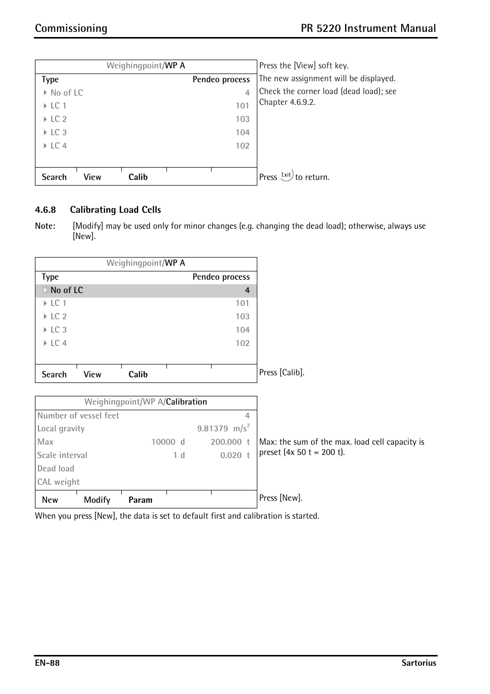 8 calibrating load cells, Calibrating load cells, Commissioning | Pr 5220 instrument manual | Rice Lake PR5220 Ethernet Transmitter User Manual | Page 88 / 172