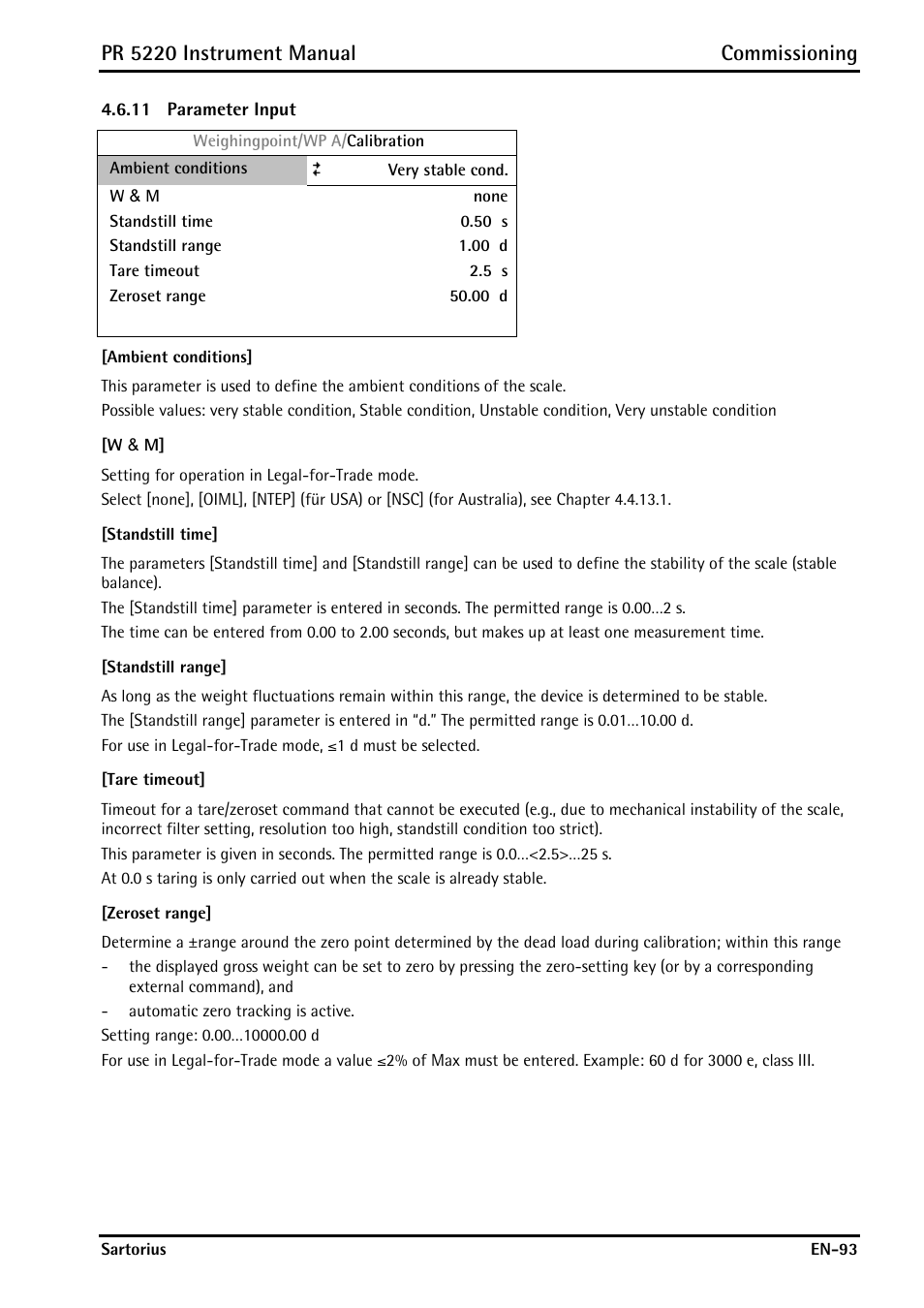 11 parameter input, Parameter input, Pr 5220 instrument manual commissioning | Rice Lake PR5220 Ethernet Transmitter User Manual | Page 93 / 172