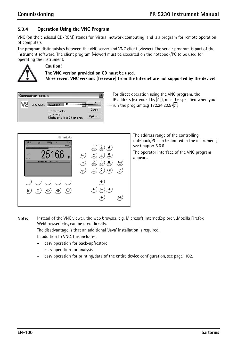 4 operation using the vnc program, Operation using the vnc program, Commissioning | Pr 5230 instrument manual | Rice Lake PR5230 Fieldbus Transmitter User Manual | Page 100 / 252