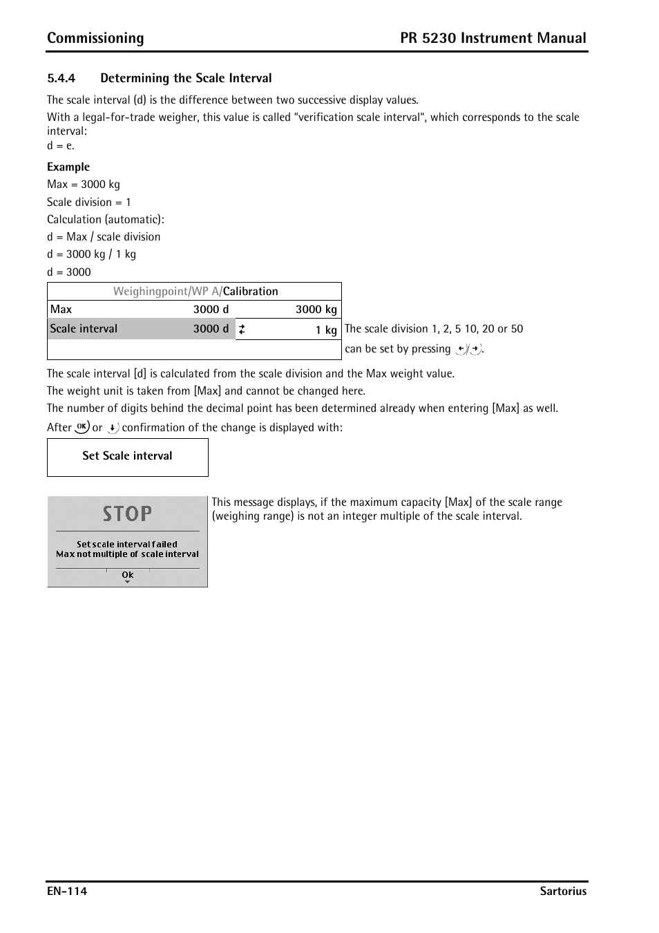 4 determining the scale interval, Determining the scale interval, Commissioning | Pr 5230 instrument manual | Rice Lake PR5230 Fieldbus Transmitter User Manual | Page 114 / 252