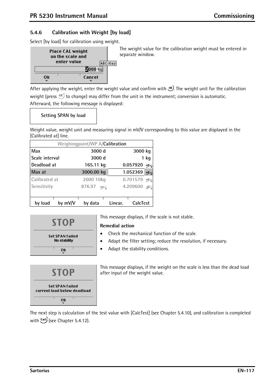 6 calibration with weight [by load, Calibration with weight [by load, Pr 5230 instrument manual commissioning | Rice Lake PR5230 Fieldbus Transmitter User Manual | Page 117 / 252