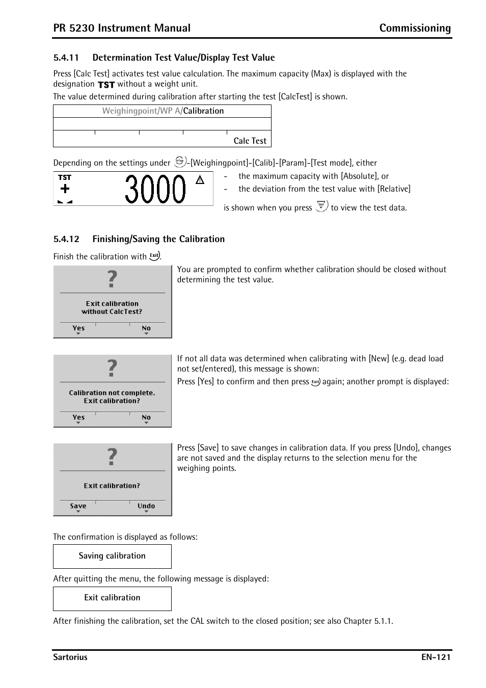 11 determination test value/display test value, 12 finishing/saving the calibration, Determination test value/display test value | Finishing/saving the calibration, 12, in, Pr 5230 instrument manual commissioning | Rice Lake PR5230 Fieldbus Transmitter User Manual | Page 121 / 252