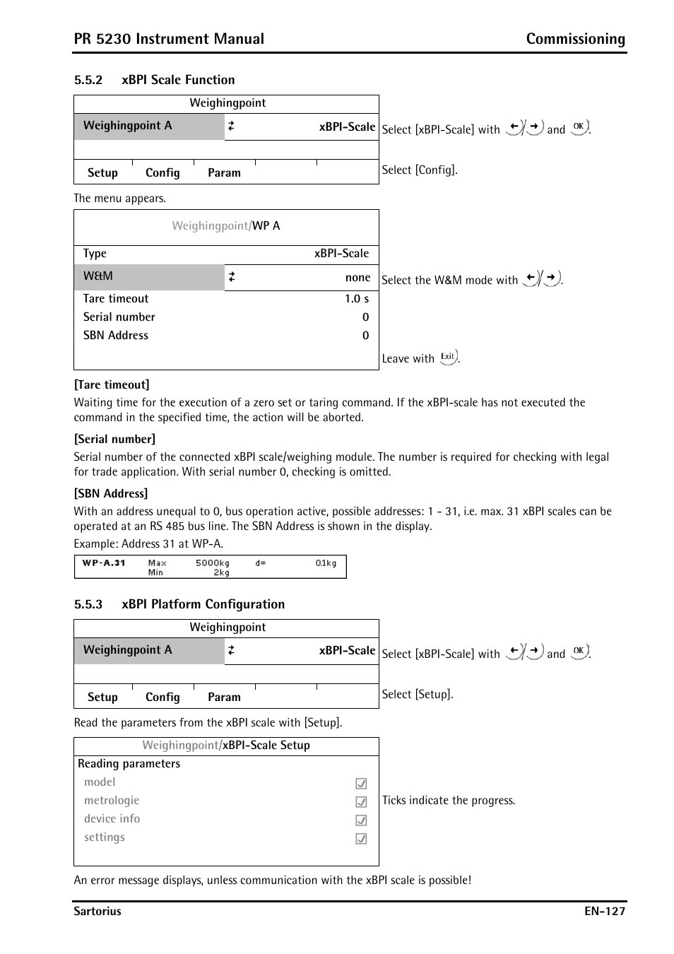 2 xbpi scale function, 3 xbpi platform configuration, Xbpi scale function | Xbpi platform configuration, Pr 5230 instrument manual commissioning | Rice Lake PR5230 Fieldbus Transmitter User Manual | Page 127 / 252