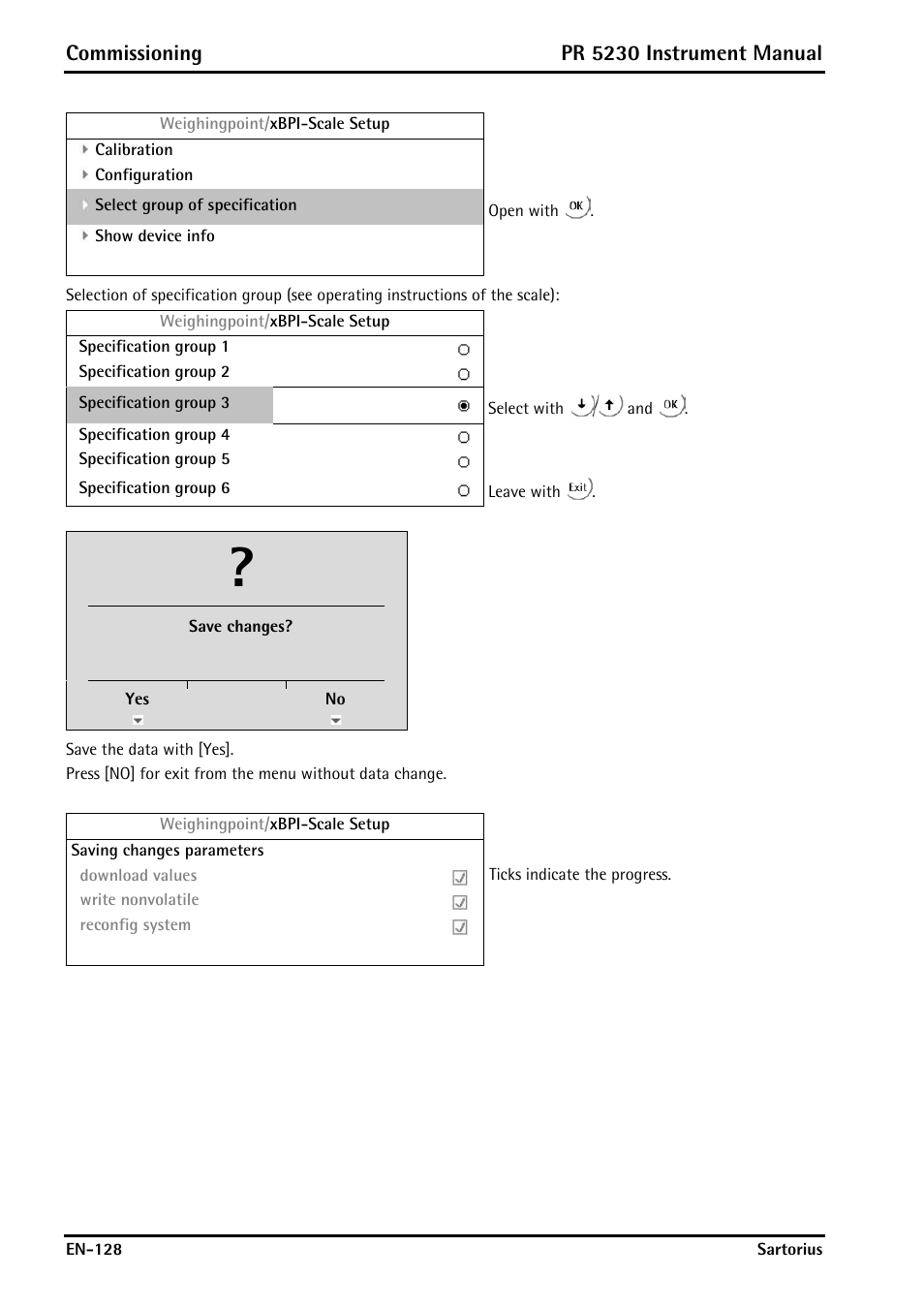 Commissioning, Pr 5230 instrument manual | Rice Lake PR5230 Fieldbus Transmitter User Manual | Page 128 / 252