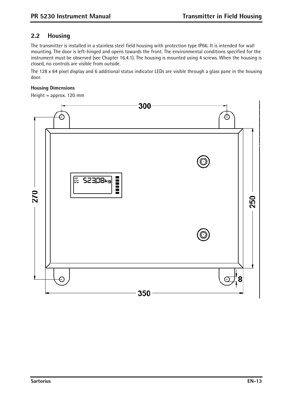 2 housing, Housing dimensions, Housing | Rice Lake PR5230 Fieldbus Transmitter User Manual | Page 13 / 252