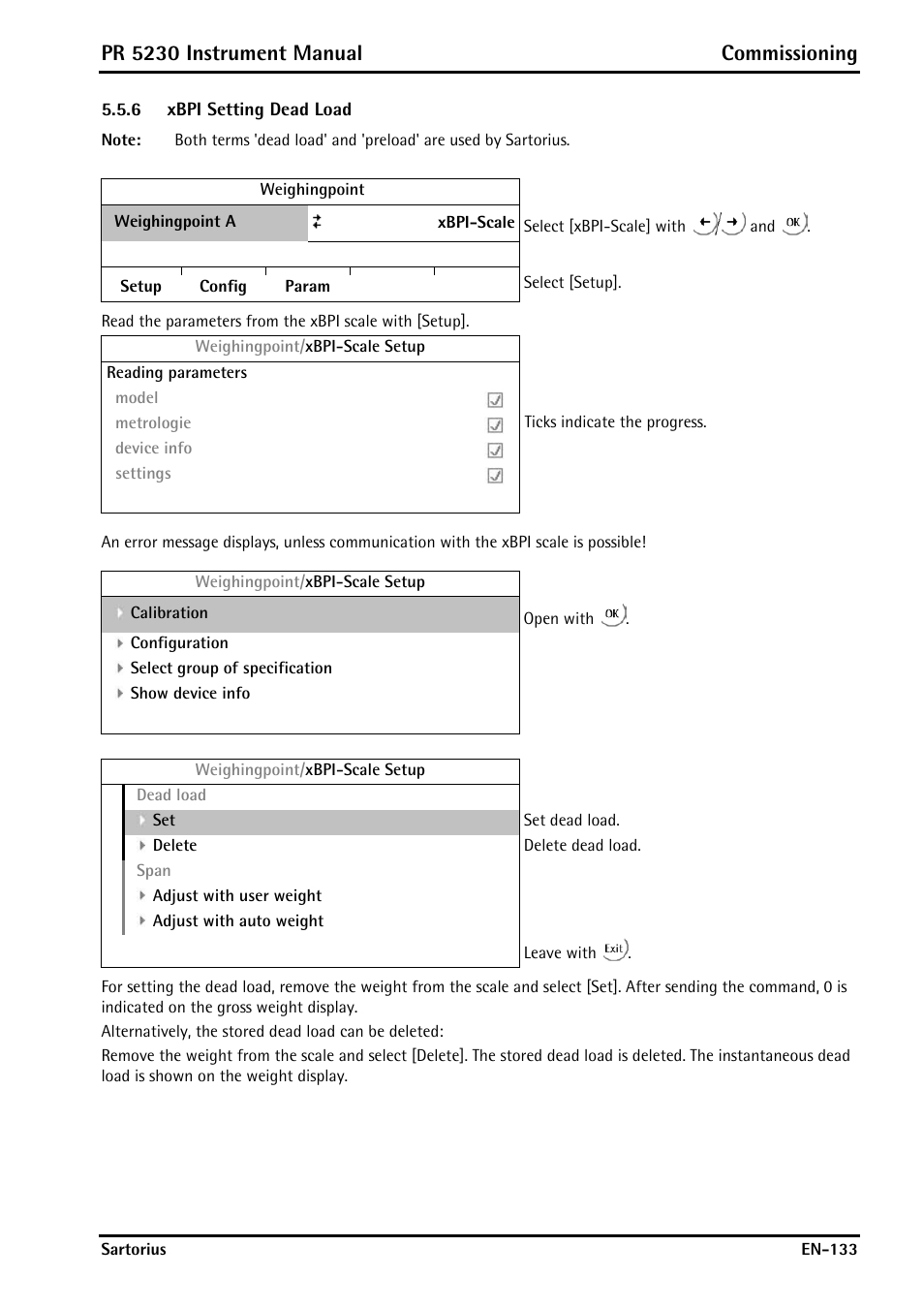 6 xbpi setting dead load, Xbpi setting dead load, Pr 5230 instrument manual commissioning | Rice Lake PR5230 Fieldbus Transmitter User Manual | Page 133 / 252