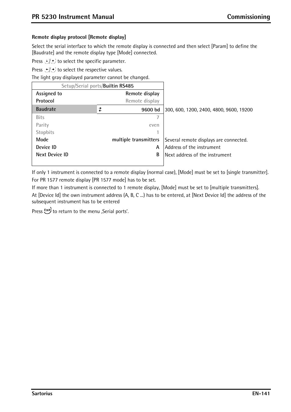 Remote display protocol [remote display, Pr 5230 instrument manual commissioning | Rice Lake PR5230 Fieldbus Transmitter User Manual | Page 141 / 252