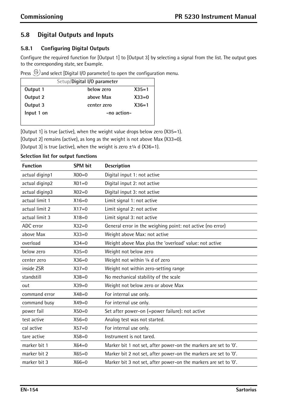 8 digital outputs and inputs, 1 configuring digital outputs, Digital outputs and inputs | Configuring digital outputs, Commissioning, Pr 5230 instrument manual | Rice Lake PR5230 Fieldbus Transmitter User Manual | Page 154 / 252