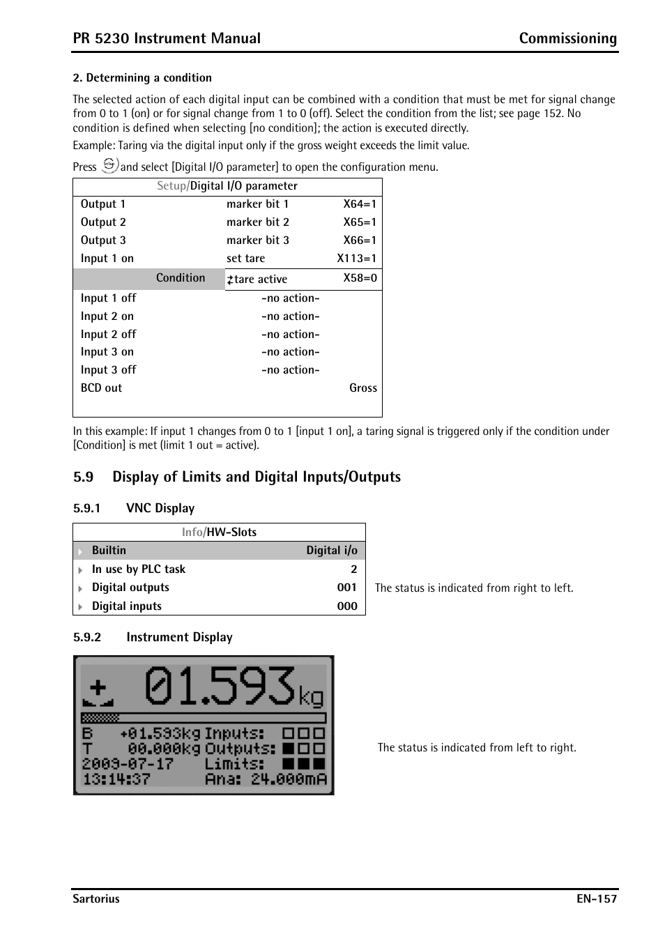Display of limits and digital inputs/outputs, Vnc display, Instrument display | Pr 5230 instrument manual commissioning, 9 display of limits and digital inputs/outputs | Rice Lake PR5230 Fieldbus Transmitter User Manual | Page 157 / 252