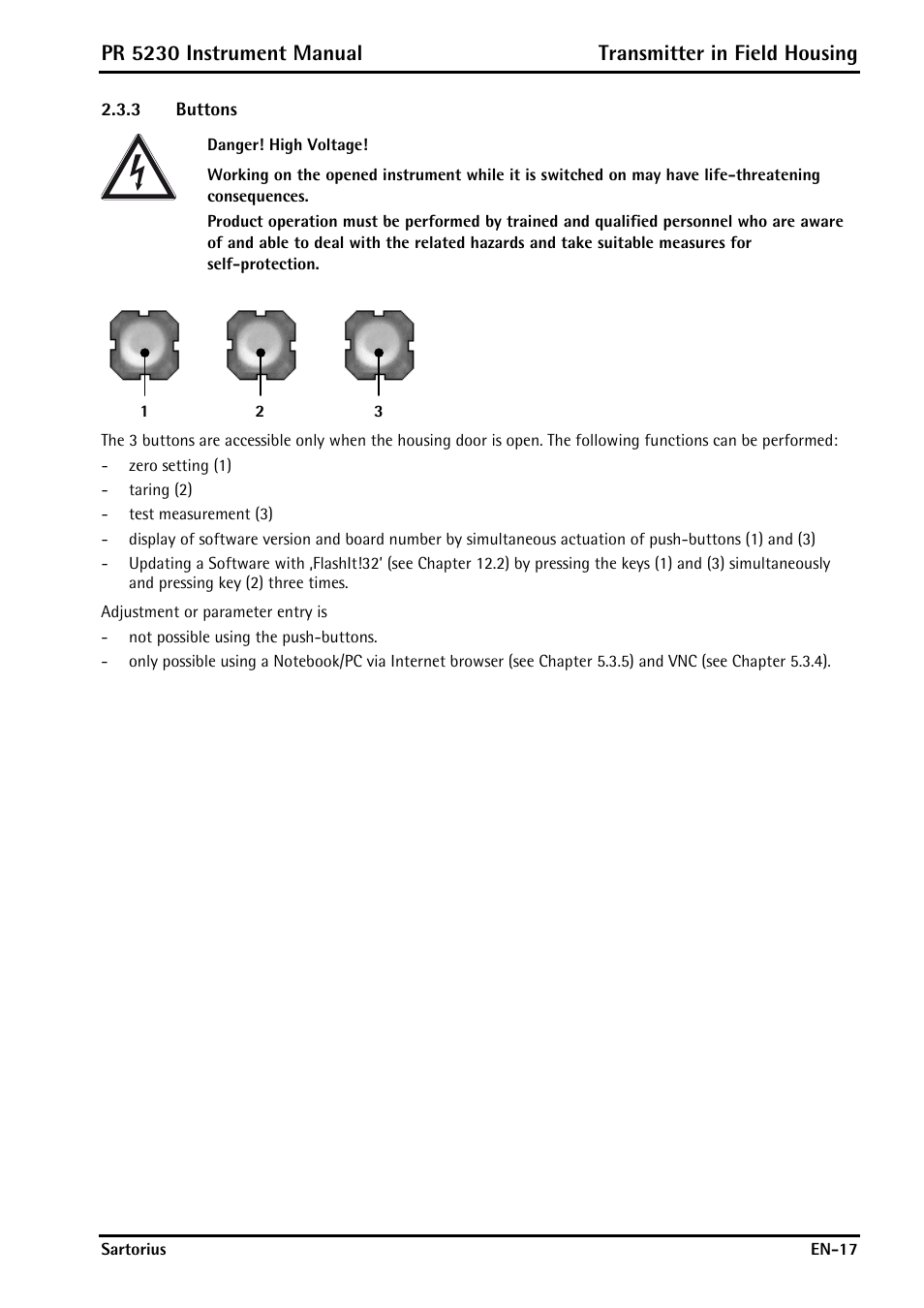 3 buttons, Buttons | Rice Lake PR5230 Fieldbus Transmitter User Manual | Page 17 / 252