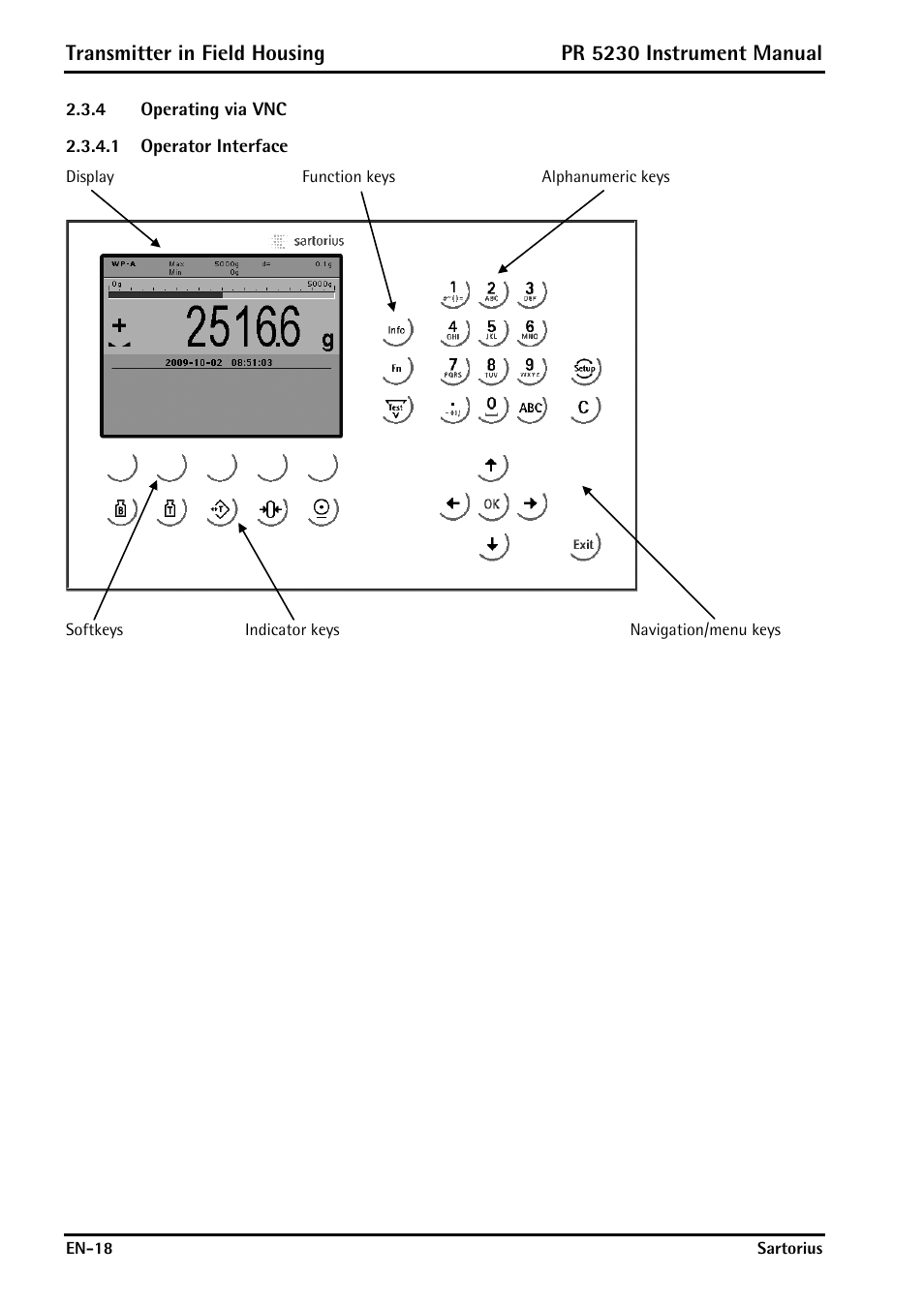 4 operating via vnc, 1 operator interface, Operating via vnc | Transmitter in field housing, Pr 5230 instrument manual | Rice Lake PR5230 Fieldbus Transmitter User Manual | Page 18 / 252
