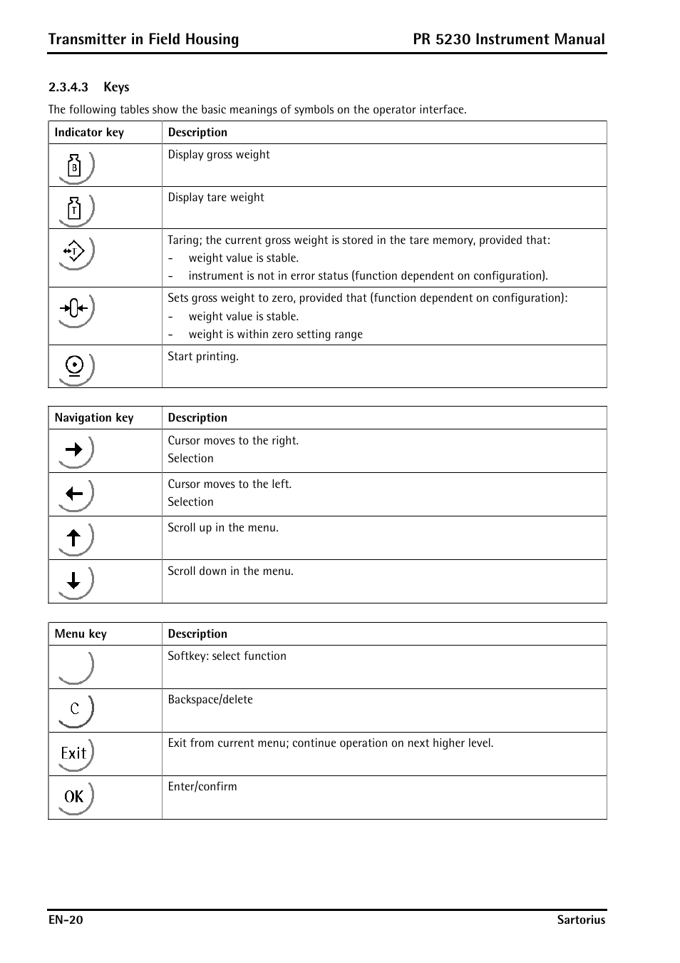 3 keys, Transmitter in field housing, Pr 5230 instrument manual | Rice Lake PR5230 Fieldbus Transmitter User Manual | Page 20 / 252