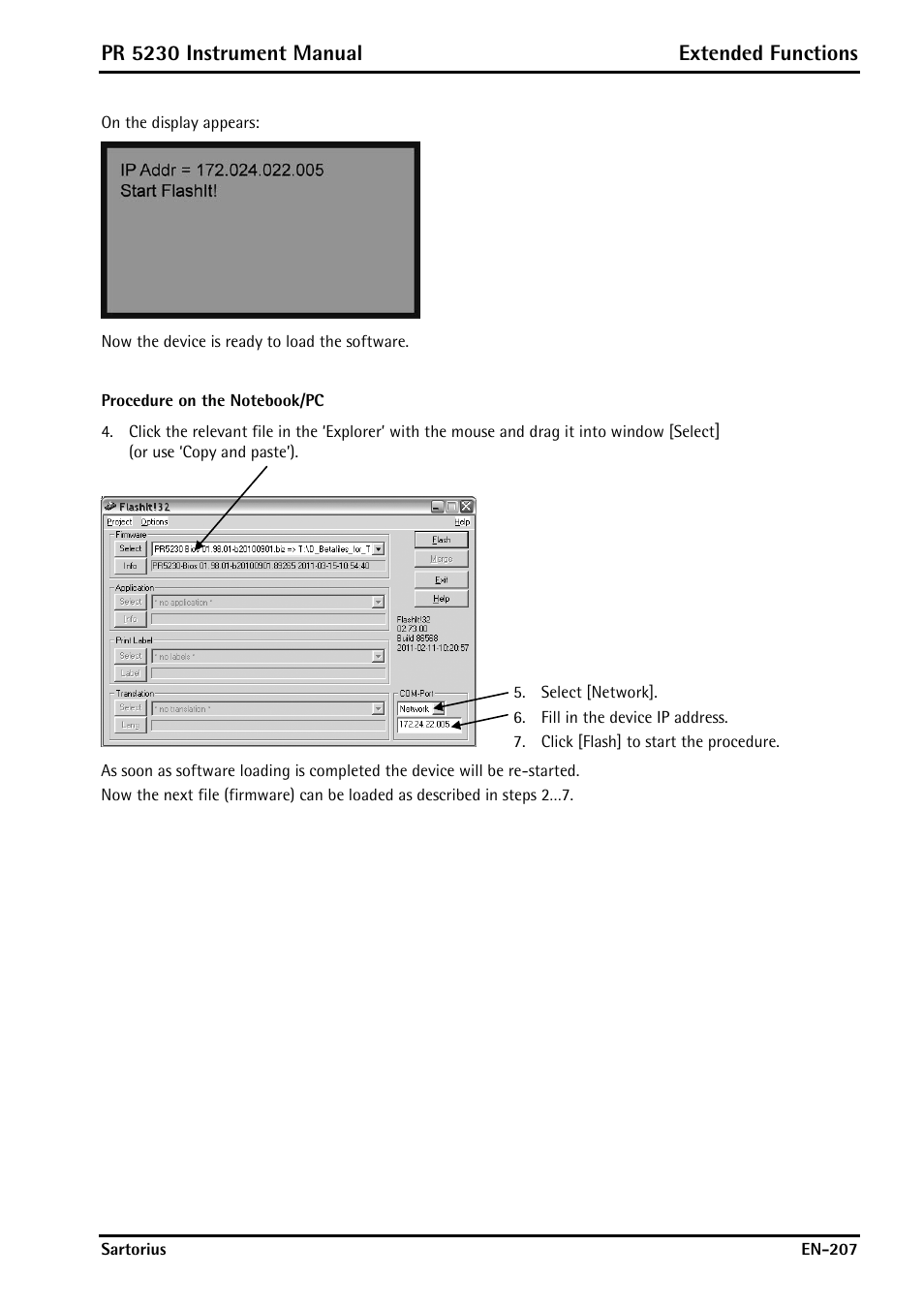 Procedure on the notebook/pc, Pr 5230 instrument manual extended functions | Rice Lake PR5230 Fieldbus Transmitter User Manual | Page 207 / 252