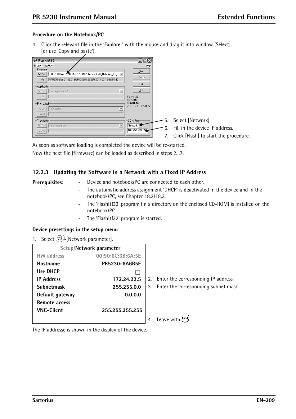 Procedure on the notebook/pc, Device presettings in the setup menu, Pr 5230 instrument manual extended functions | Rice Lake PR5230 Fieldbus Transmitter User Manual | Page 209 / 252