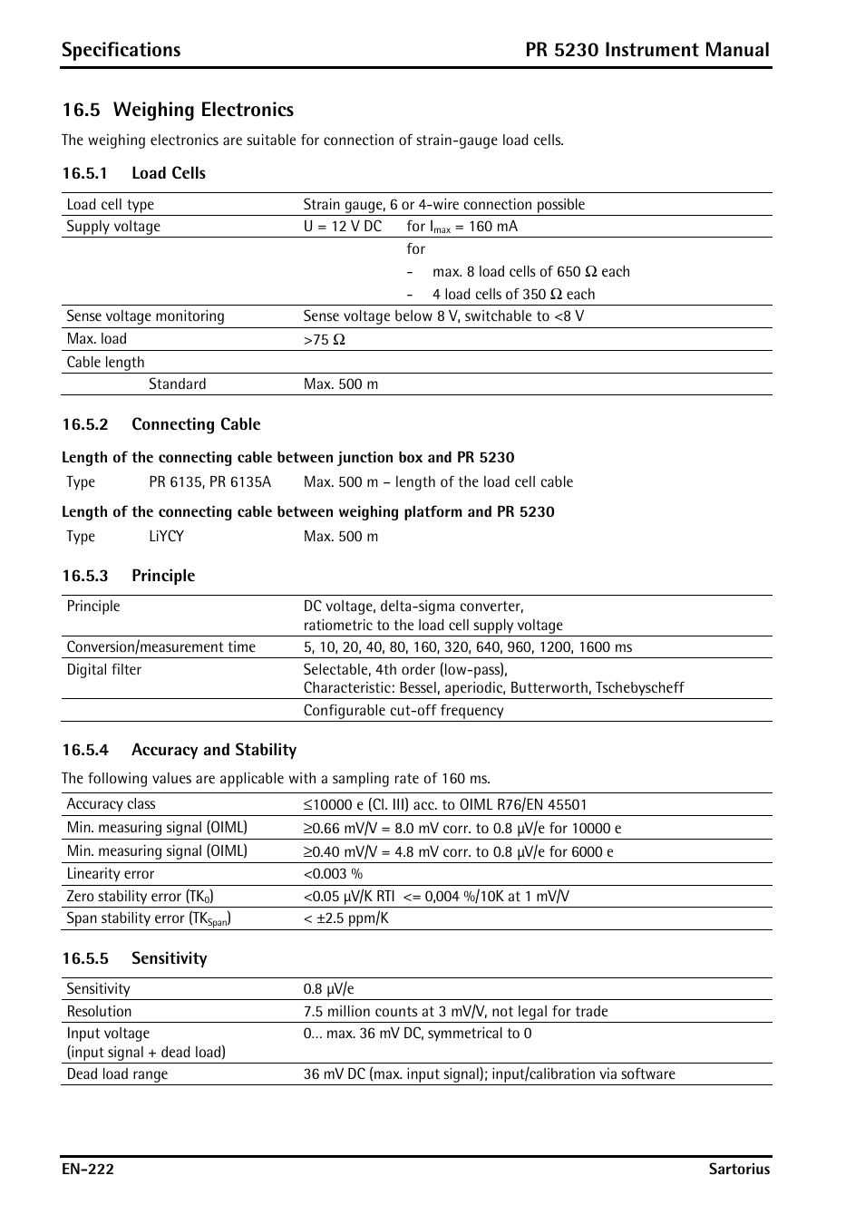 5 weighing electronics, 1 load cells, 2 connecting cable | 3 principle, 4 accuracy and stability, 5 sensitivity, Weighing electronics, Load cells, Connecting cable, Principle | Rice Lake PR5230 Fieldbus Transmitter User Manual | Page 222 / 252