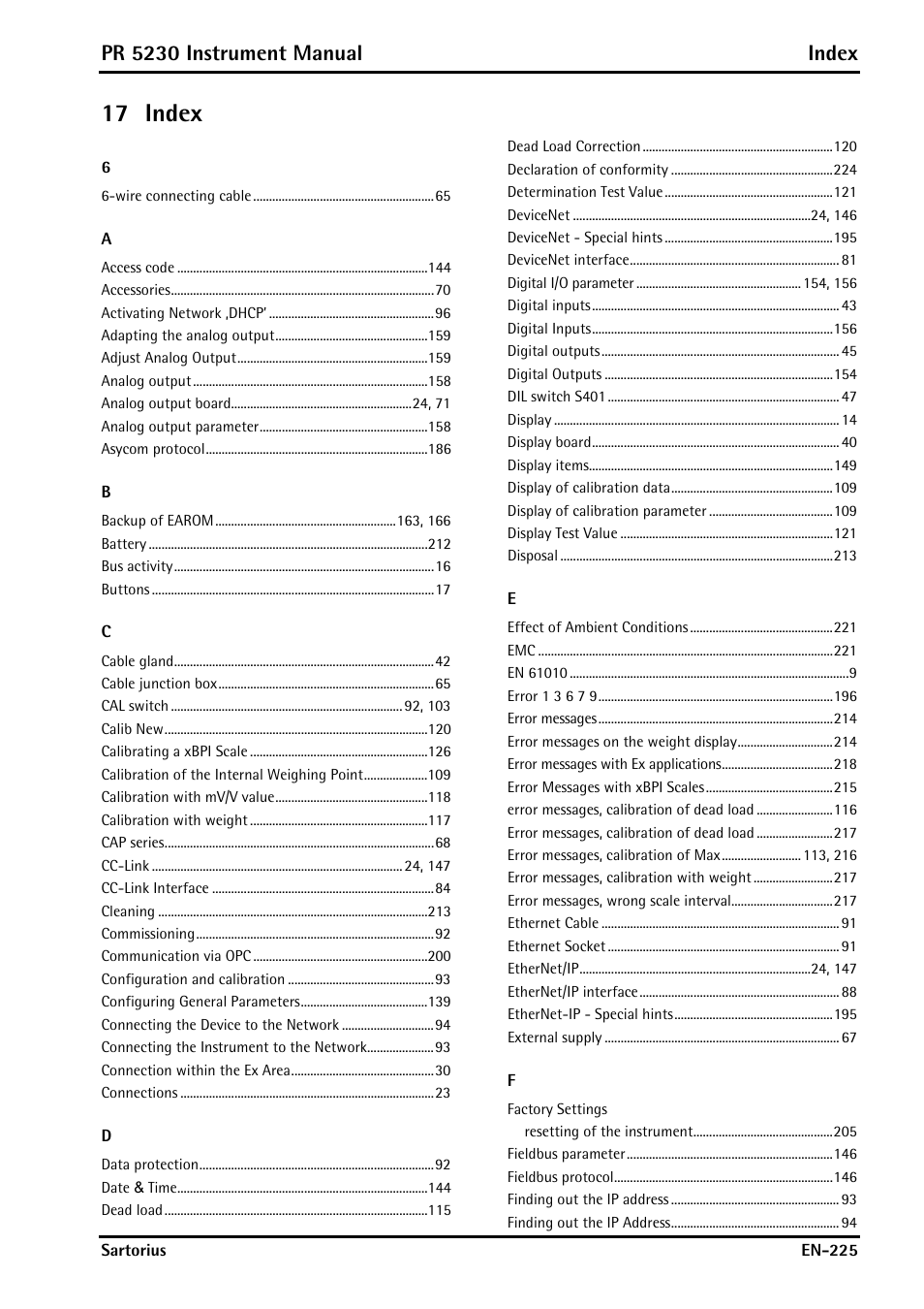 17 index, Index, Pr 5230 instrument manual index | Rice Lake PR5230 Fieldbus Transmitter User Manual | Page 225 / 252