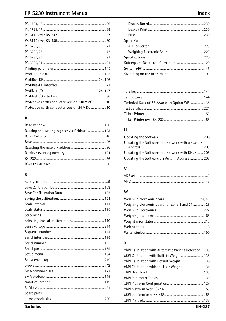 Pr 5230 instrument manual index | Rice Lake PR5230 Fieldbus Transmitter User Manual | Page 227 / 252