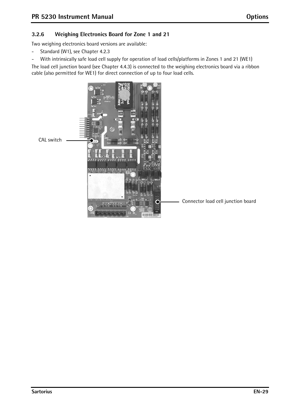 6 weighing electronics board for zone 1 and 21, Weighing electronics board for zone 1 and 21, Pr 5230 instrument manual options | Rice Lake PR5230 Fieldbus Transmitter User Manual | Page 29 / 252