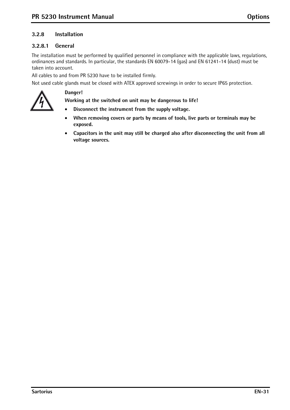 8 installation, 1 general, Installation | Pr 5230 instrument manual options | Rice Lake PR5230 Fieldbus Transmitter User Manual | Page 31 / 252