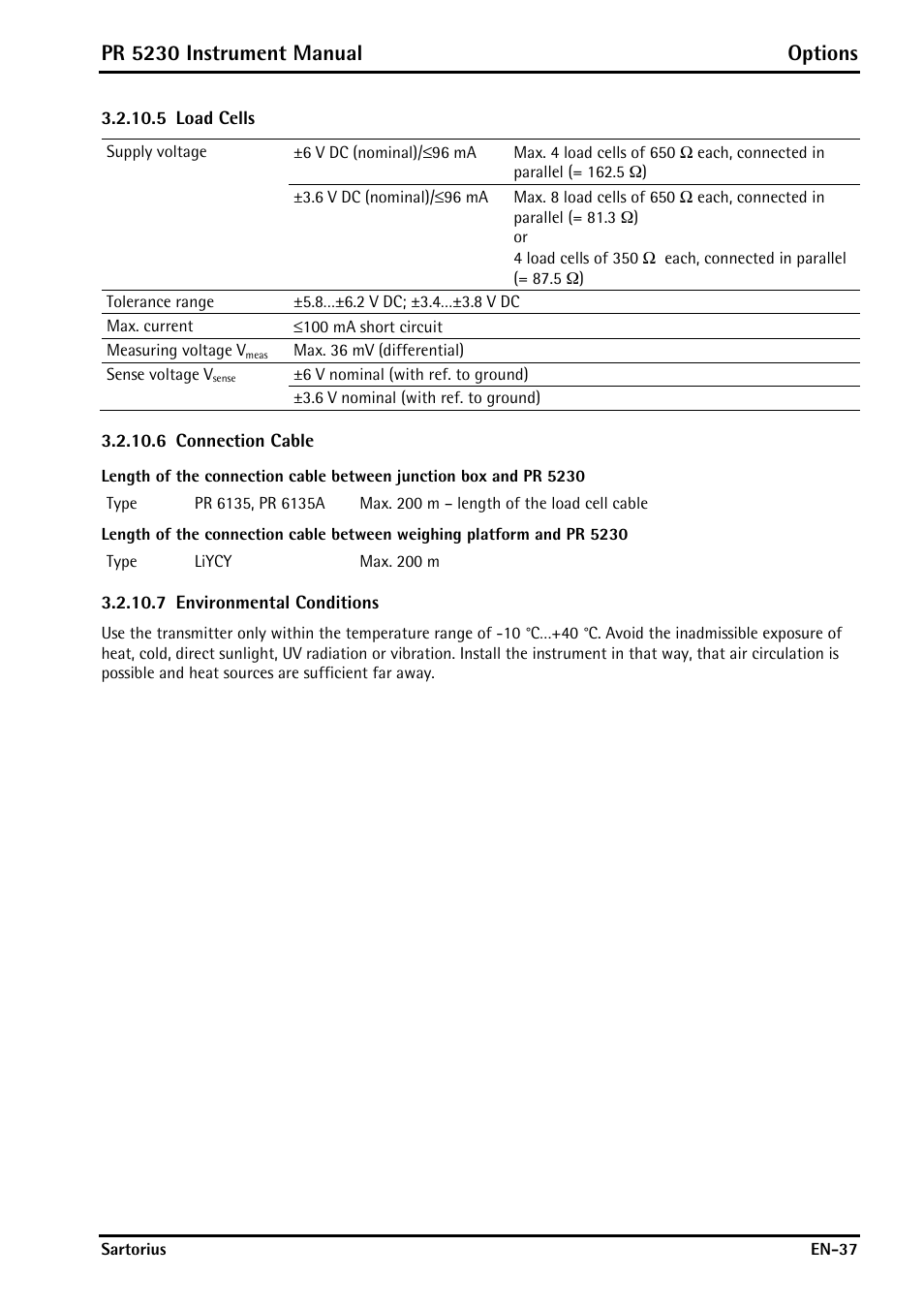 5 load cells, 6 connection cable, 7 environmental conditions | Pr 5230 instrument manual options | Rice Lake PR5230 Fieldbus Transmitter User Manual | Page 37 / 252