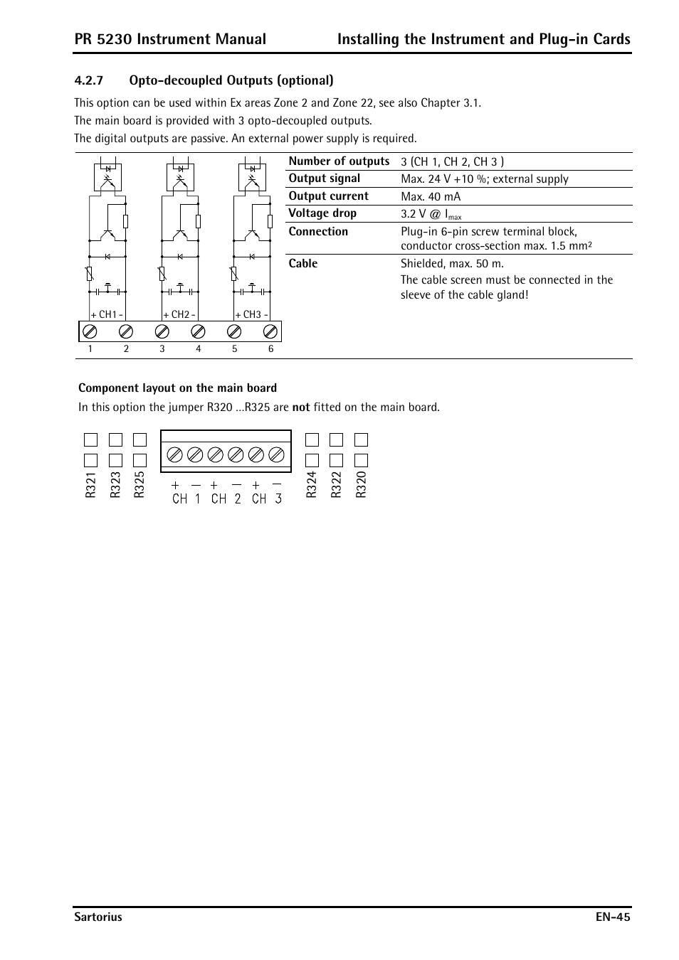 7 opto-decoupled outputs (optional), Opto-decoupled outputs (optional) | Rice Lake PR5230 Fieldbus Transmitter User Manual | Page 45 / 252