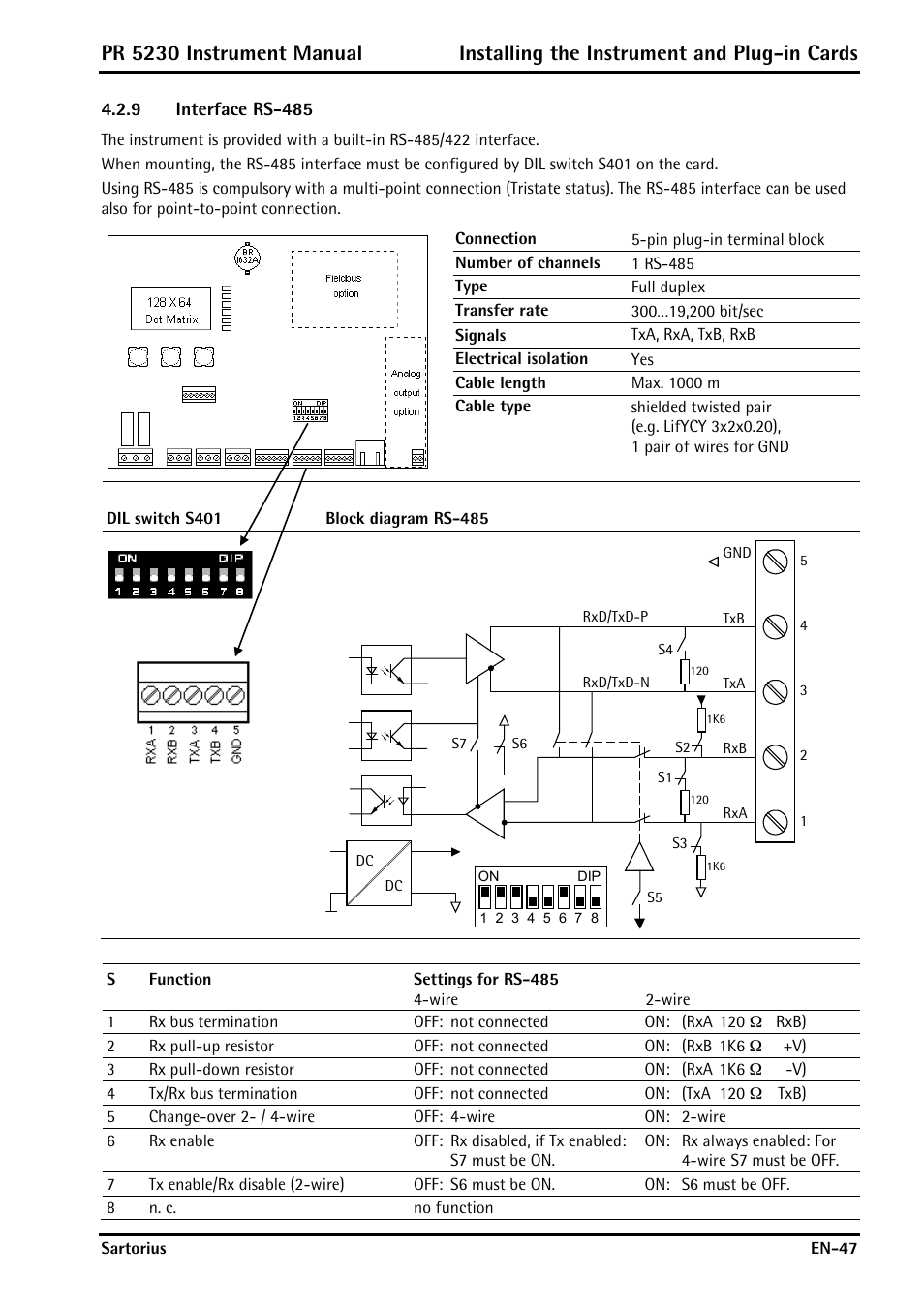 9 interface rs-485, Interface rs-485 | Rice Lake PR5230 Fieldbus Transmitter User Manual | Page 47 / 252