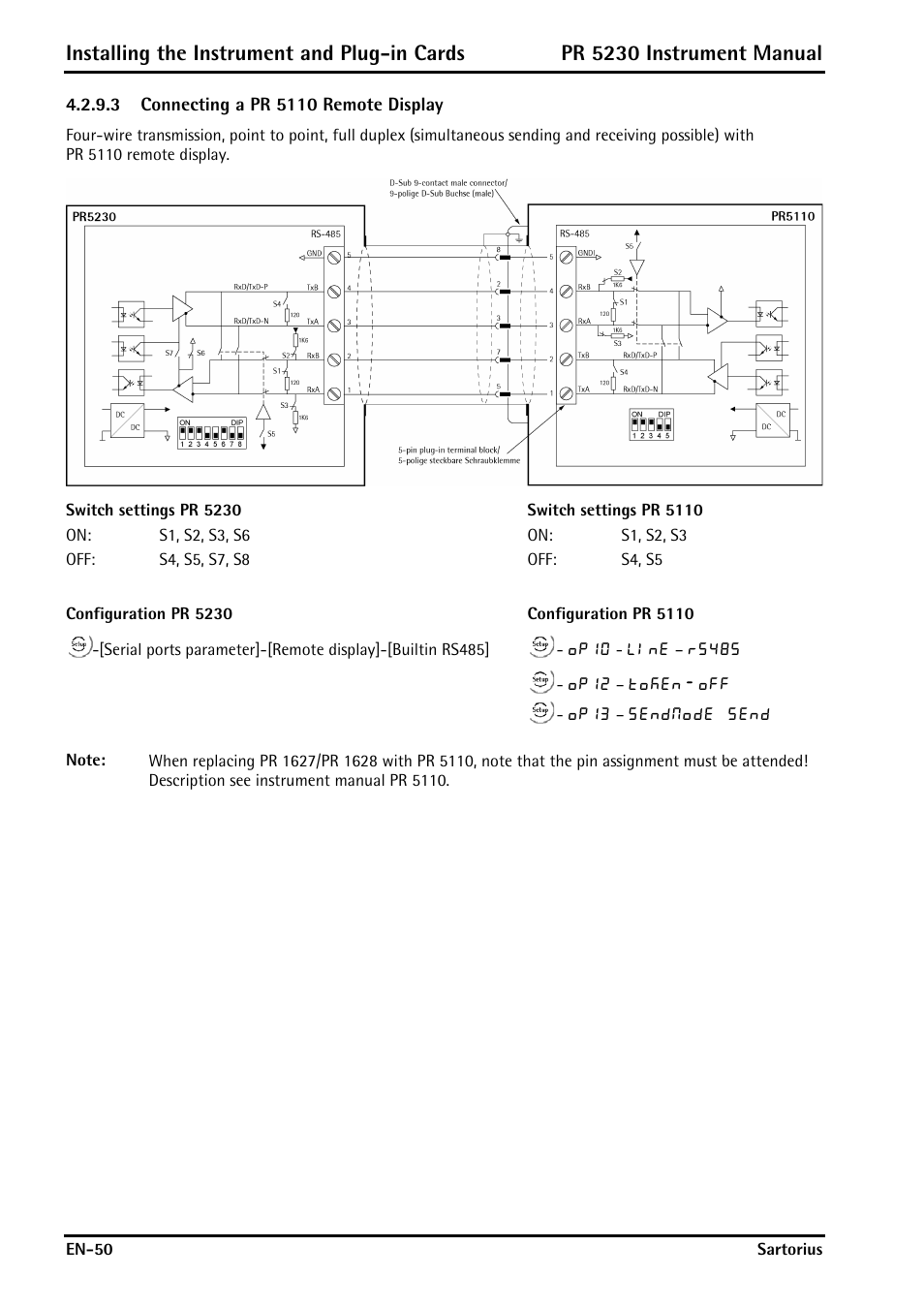 3 connecting a pr 5110 remote display, Installing the instrument and plug-in cards, Pr 5230 instrument manual | Rice Lake PR5230 Fieldbus Transmitter User Manual | Page 50 / 252