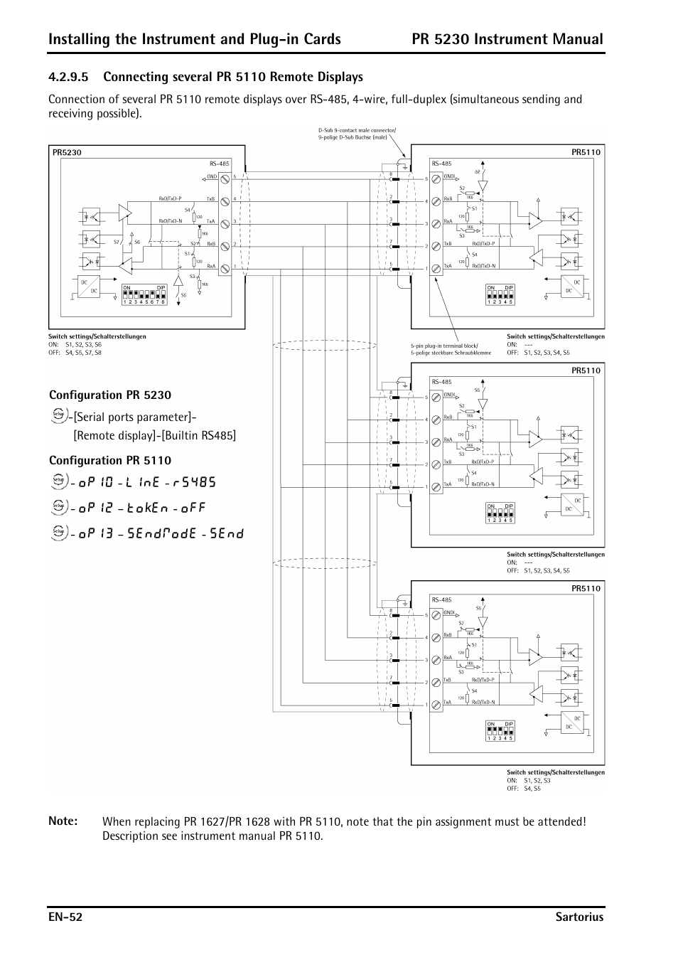 5 connecting several pr 5110 remote displays, Installing the instrument and plug-in cards, Pr 5230 instrument manual | Rice Lake PR5230 Fieldbus Transmitter User Manual | Page 52 / 252