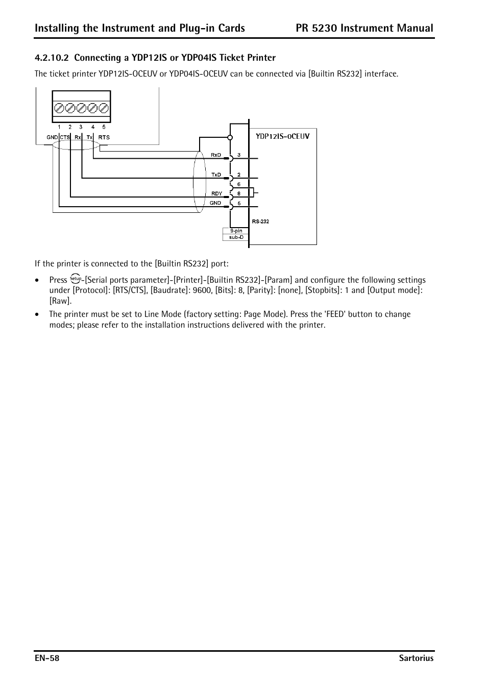 2 connecting a ydp12is or ydp04is ticket printer, Installing the instrument and plug-in cards, Pr 5230 instrument manual | Rice Lake PR5230 Fieldbus Transmitter User Manual | Page 58 / 252