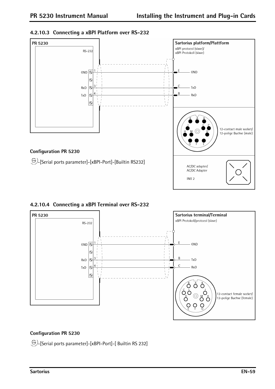 3 connecting a xbpi platform over rs-232, 4 connecting a xbpi terminal over rs-232 | Rice Lake PR5230 Fieldbus Transmitter User Manual | Page 59 / 252