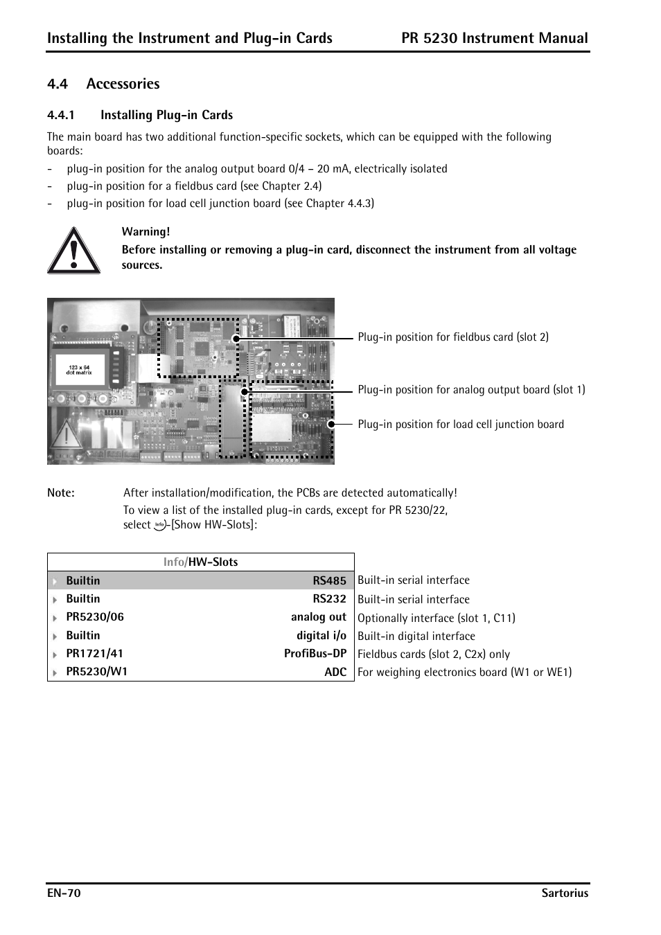 4 accessories, 1 installing plug-in cards, Accessories | Installing plug-in cards, Installing the instrument and plug-in cards, Pr 5230 instrument manual | Rice Lake PR5230 Fieldbus Transmitter User Manual | Page 70 / 252