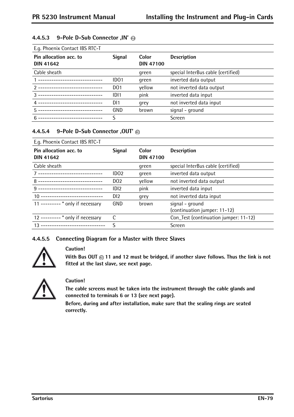 3 9-pole d-sub connector ‚in, 4 9-pole d-sub connector ‚out | Rice Lake PR5230 Fieldbus Transmitter User Manual | Page 79 / 252