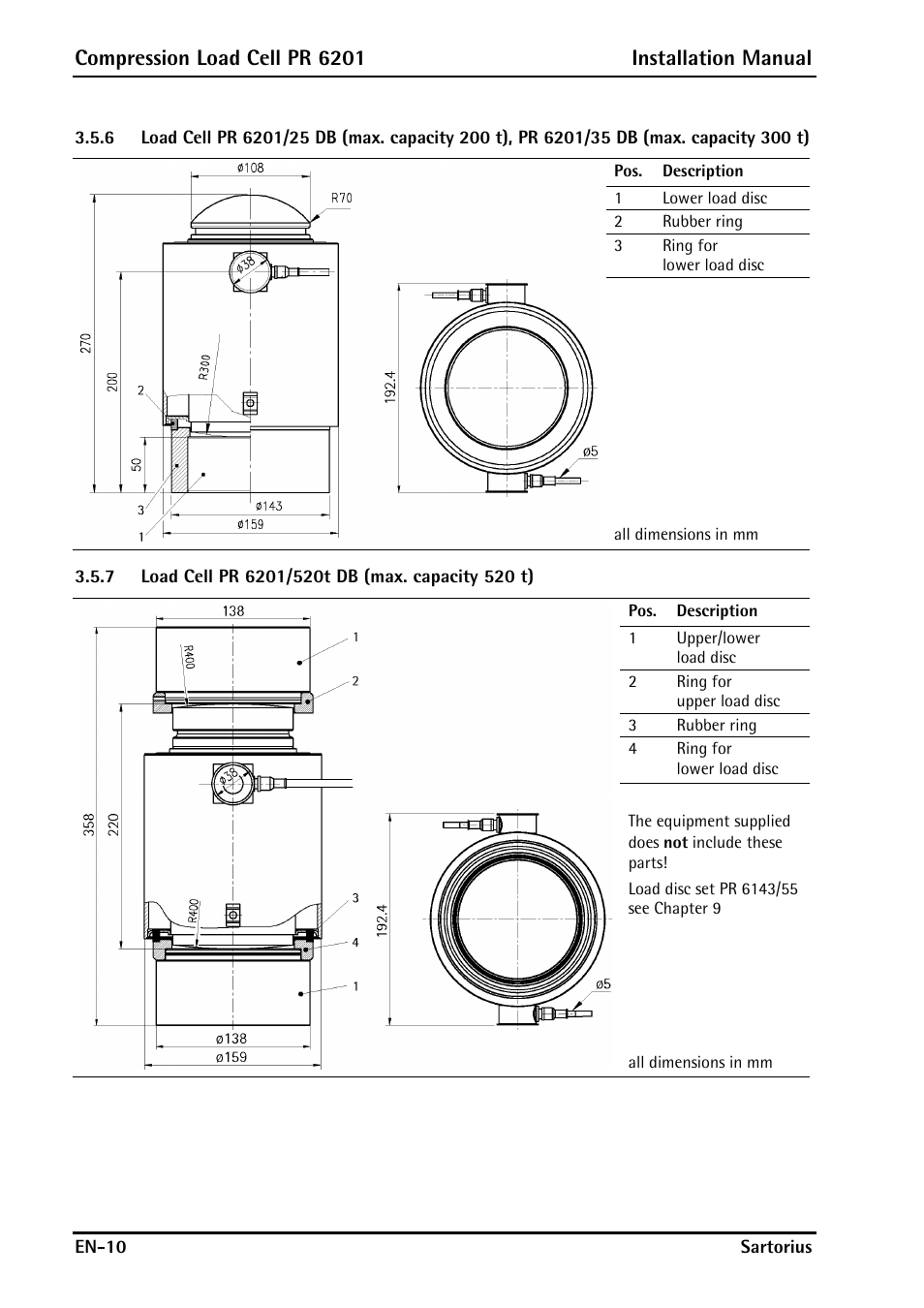 7 load cell pr 6201/520t db (max. capacity 520 t), Compression load cell pr 6201 installation manual | Rice Lake PR6201 Zinc-Plated Steel Star Mount Kits User Manual | Page 12 / 86