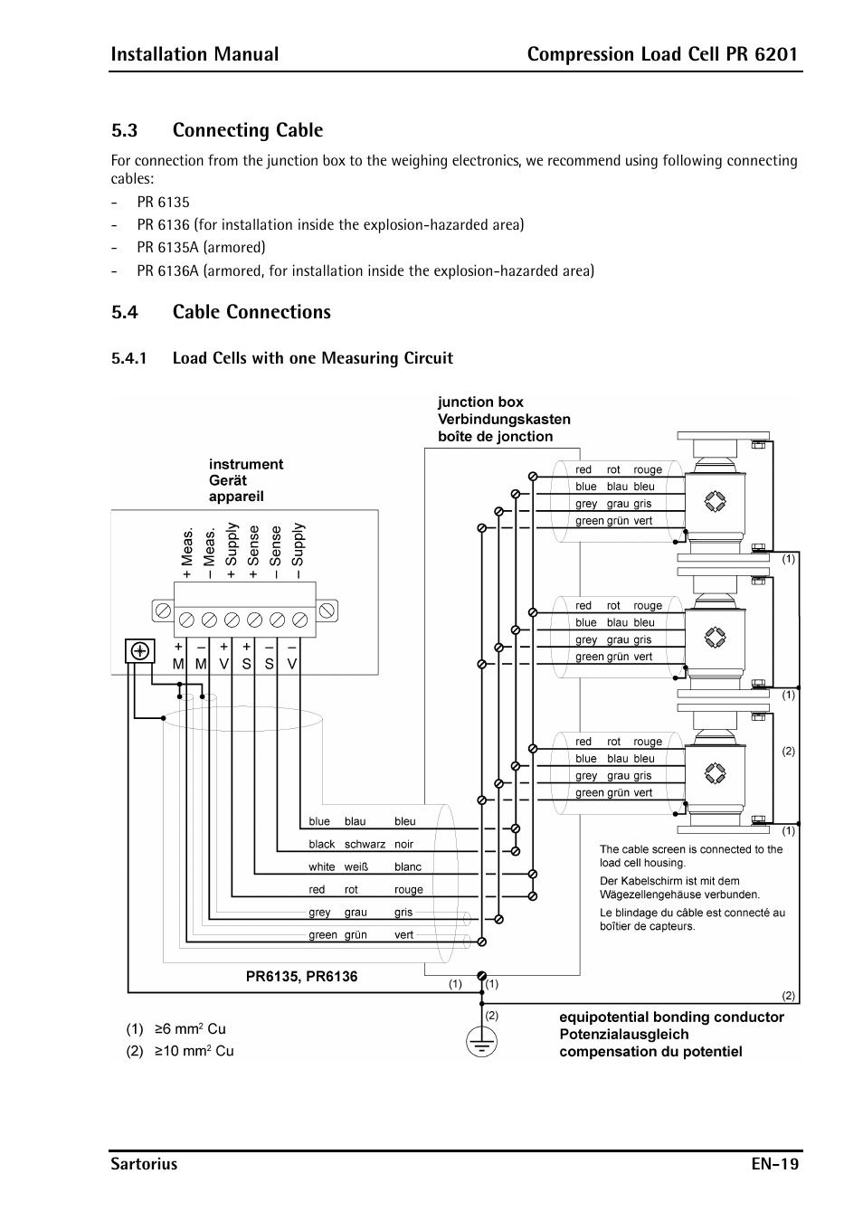 3 connecting cable, 4 cable connections, 1 load cells with one measuring circuit | Rice Lake PR6201 Zinc-Plated Steel Star Mount Kits User Manual | Page 21 / 86